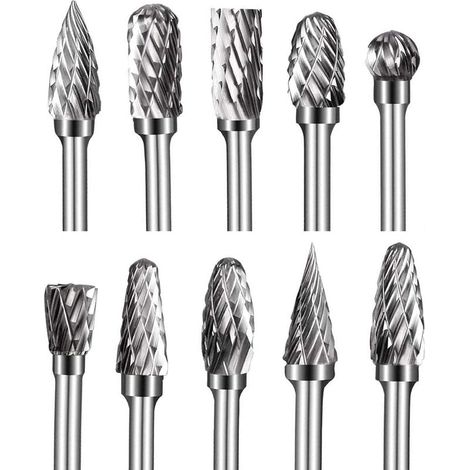 Lot 10 fraises tige carbure tungstène double coupe – 1/8" tête affûtage 6mm – sculpture bois, polissage métaux, gravure, perçage (1/5)