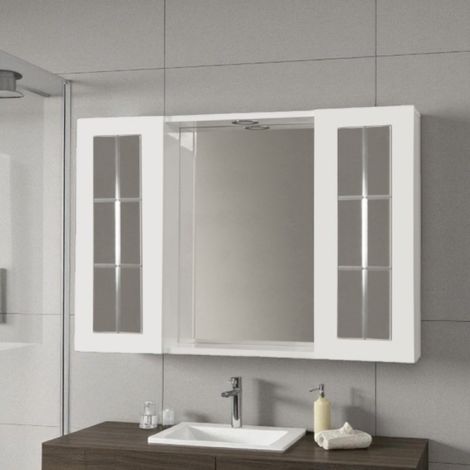 Specchiera bagno 91 cm Bianco Lucido a 2 ante inglesina con luce LED (1/2)