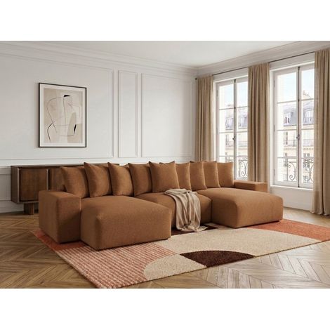 BOBOCHIC - Canapé panoramique convertible coffre VOLTAIRE tissu chiné Orange (1/5)