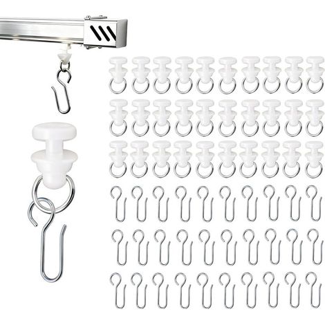 Set de 100 Crochets de Rideau avec Glisseurs, Crochet Rideau Rail Comprenant 50 Crochets en Métal et 50 Glisseurs en Plastique, Idéal pour Rails de Rideaux Standard pour Fenêtres et Douche (1/5)