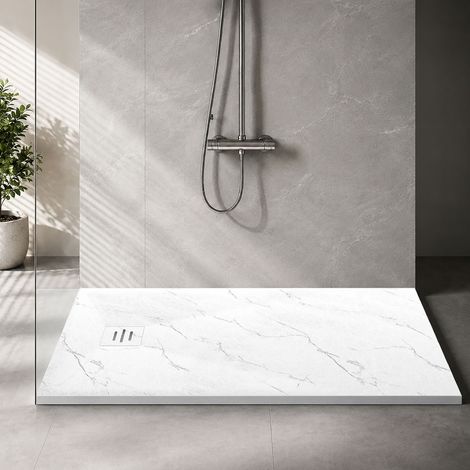 Shower Tray with Waste Drain,Anti-Slip,Walk-in Tray,Marble White,1700x700mm (1/5)