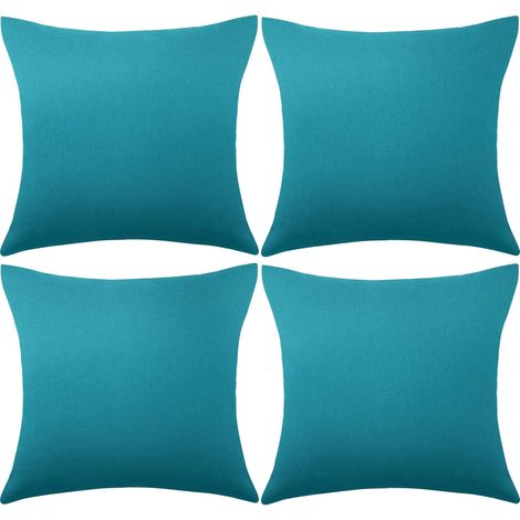 Lot de 4 Housses de Coussin carrées décoratives et imperméables avec revêtement en polyuréthane pour extérieur, terrasse, balcon, jardin, canapé, tente, 45,7 x 45,7 cm (Bleu-vert) (1/5)