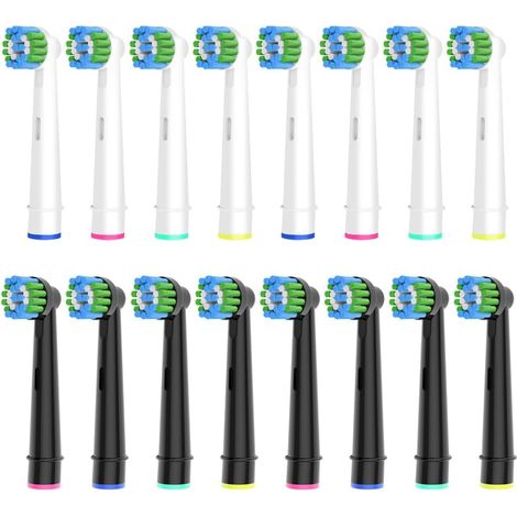 16pcs precision toothbrush heads compatible with electric toothbrush, 8pcs white and 8pcs black, deep and precise cleaning. (1/5)