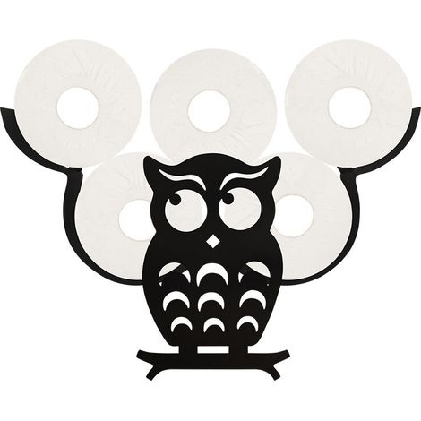 Support de Rouleau de Papier Toilette Porte-Papier en métal Stockage de Papier en Forme de Hibou pour Salle de Bain (Noir)