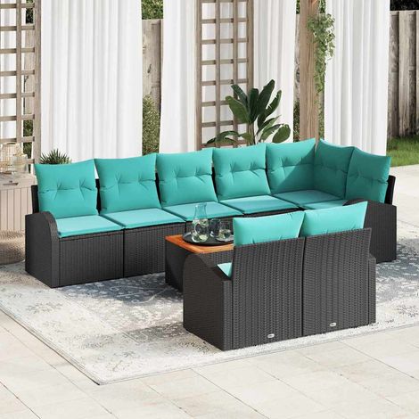 Salon de jardin modulable 9 pièces en polyrotin noir et turquoise avec table, 74.2kg - PANGIVO (1/5)