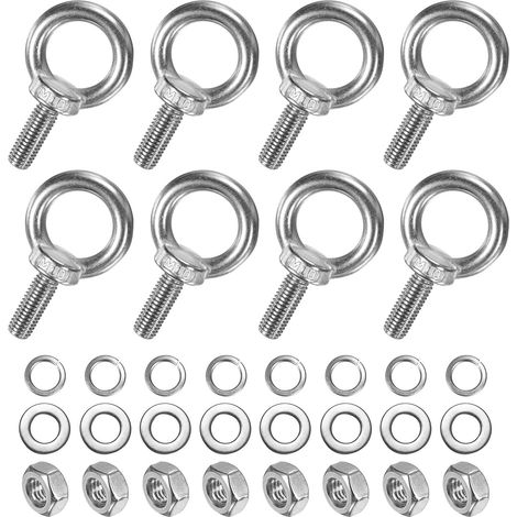 8-Sets Vis À Oeil En Acier Inoxydable M10x26mm Avec Épaulement Boulon À Oeil De Levage Avec Écrous Rondelles Filetage Mâle Anneau À Oeil 1.02 Inch Pour Suspension/Fixation (1/5)