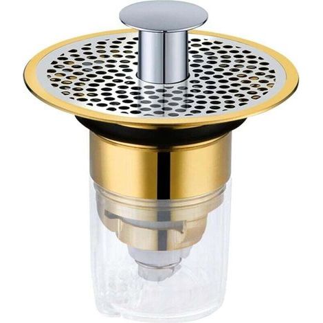 Ablaufgarnitur für Waschbecken – 34 mm bis 37 mm – Pop-up-System mit zwei Betriebsmodi, Absperrventil und Sieb – Edelstahl und Kupfer – Für Waschbecken – 1 Stück (1/5)