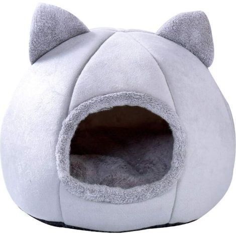 Chien de compagnie Chat semi-fermé Warmnest Lit confortable pour animal de compagnie Hiver en peluche Chenil Sleeping Cave (M)-Fei Yu (1/5)