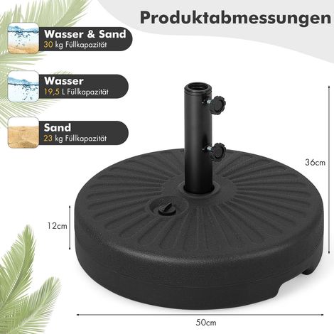Befüllbarer Schirmständer, Fassungsvermögen: 19,5 l Wasser oder 23 kg Sand