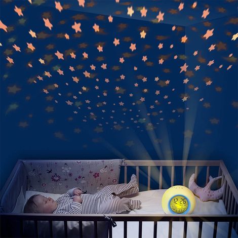 Réveils numériques pour les Enfants, Réveil Veilleuse LED Numerique Lampe, avec Projecteur d'Étoiles Des gamins Dessin animé Chambre Numérique Réveil Chevet Veilleuse La musique Réveillez Bleu (1/5)