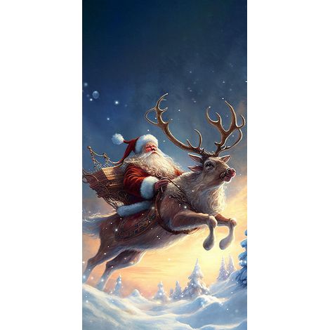 Rideau de porte de Noël 2026, bannière extérieure avec fond photo Père Noël et chien, tissu à suspendre - 90 x 180 cm (œillets + ruban) - 8