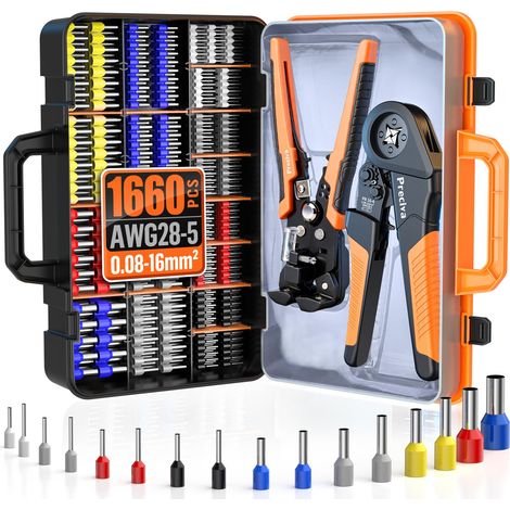 Pince a Sertir 0.08-16mm² (AWG28-5), avec Pince à Dénuder et 1660 Cosses Electriques, Kit Electricien pour Terminaux Câbles, Outils Sertissage Pince à Cliquet, avec Boîte de Rangement (1/5)
