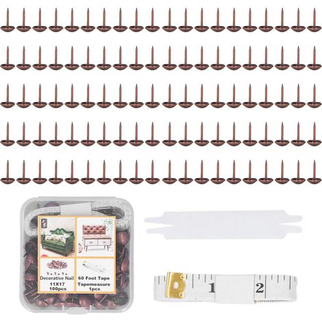 100 Clous Décoratifs en Acier Carbone, Aspect Bronze Violet, pour Canapé Lit Meuble, Lot avec Mètre Ruban et Support (1/5)