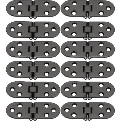Lot de 12 charnières à rabat pliables en alliage de zinc à bord rond à 180 degrés pour table pliante, armoire, porte, meubles - Noir (1/5)