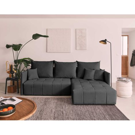 Petra – ecksofa beidseitig montierbar – mit schlaffunktion und bettkasten – 4-sitzer – aus samt - dunkelgrau