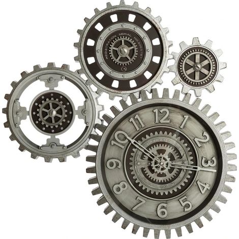 Atmosphera – Pendule mécanique en plastique 57,4x58,4cm – Rouages apparents – Silencieuse pour décoration industrielle – Épaisseur 5,7cm (1/8)