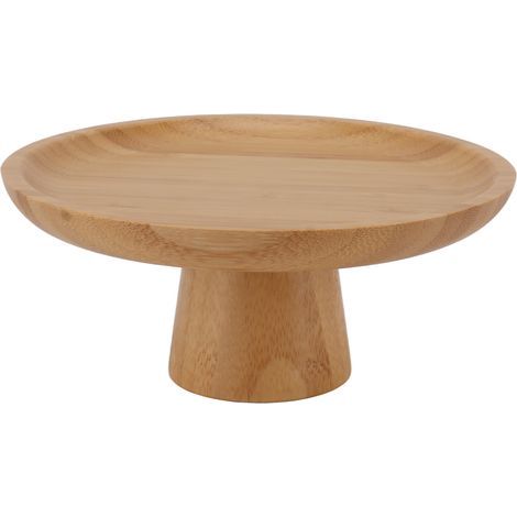 Plateau à fruits haut et simple en bois massif, rond, couleur bois. (1/5)