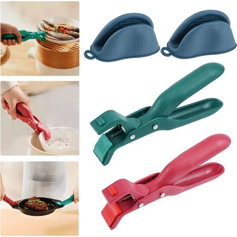 2 Pièces Pince Multifonctions Anti-Brûlure en Silicone, 1 Paire Épaissi Mini Silicone Gants Four, Robuste Pince Antidérapant Isolation Thermique, Pince pour Les Plats Chaud pour Cuisiner Barbecue (1/5)