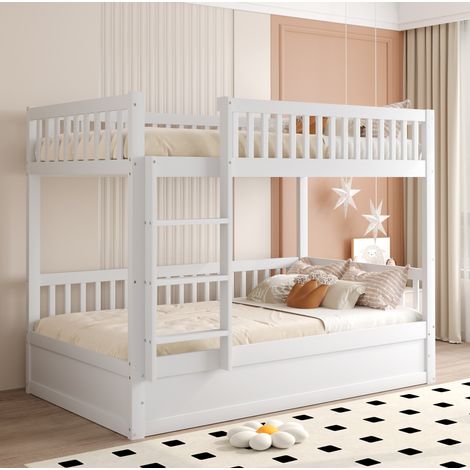 Letto a castello per bambini 200x90x150 cm, con vano contenitore idraulico, scala di sicurezza, legno, bianco (1/5)