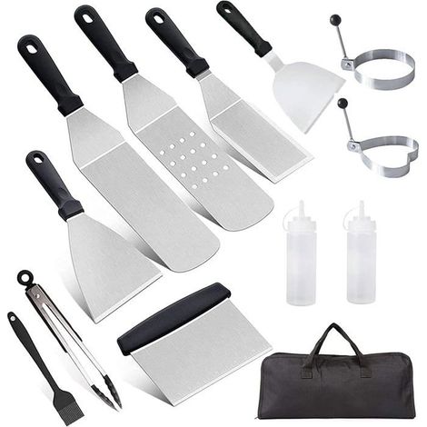 Ensemble de spatules pour barbecue - - 11 pièces - Acier inoxydable - Poignée résistante à la chaleur (1/5)