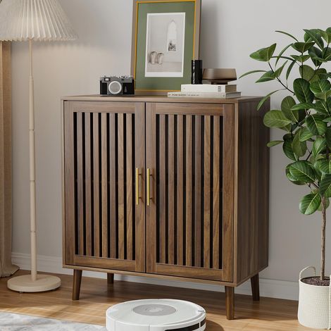 Buffet de rangement en noyer avec portes grillagées et étagère réglable, meuble de rangement pour cuisine, salon, entrée (80 cm) (1/5)