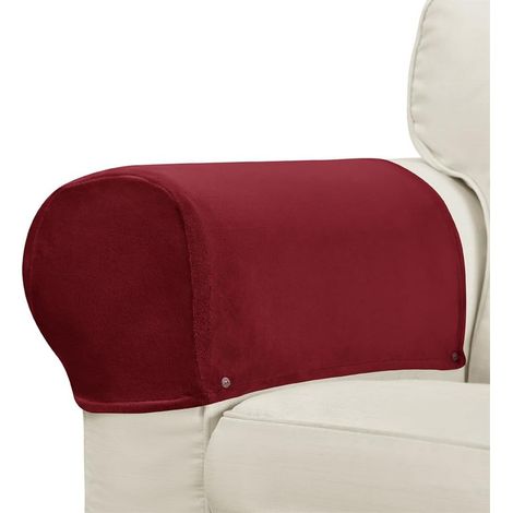 Set mit 2 Sofa-Armlehnenbezügen, rot, Samt, elastisch, rutschfest