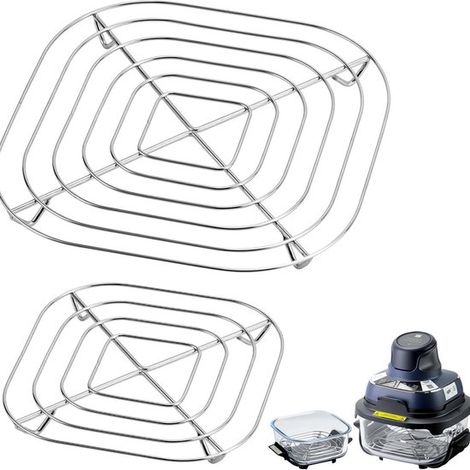 2 rejillas de acero inoxidable para freidora de aire, Accesorios de parrilla de acero inoxidable mayor espacio cocción circulación aire óptima (1/5)