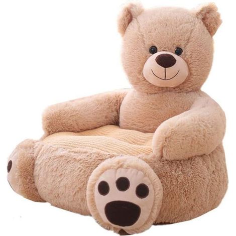 Chaise de canapé ours, enfant fauteuil en peluche de Bébé, fauteuil en coton PP inclinable pour tout petits, meubles de chambre À coucher en peluche d'animaux de dessin animé mignon,50 x 50 x 45 cm (1/5)