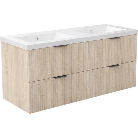 AICA Ensemble de meubles de salle de bain Chêne 120 cm avec 4 tiroirs, vasque inclus (1/5)