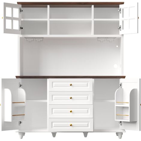 Credenza alta da cucina bianca con LED RGB, ripiani regolabili e portabicchieri, MDF (1/5)