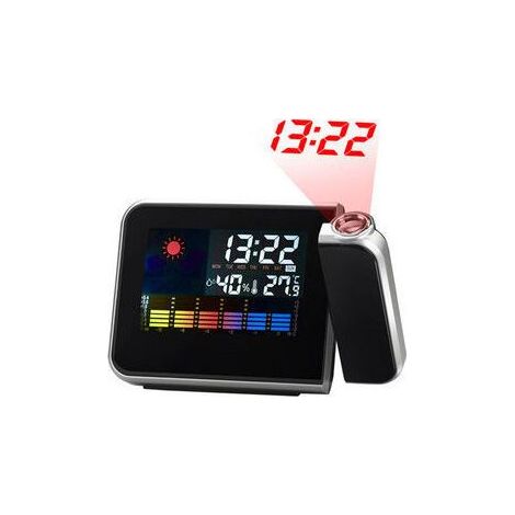 Projection alarm clock, color screen calendar, dimmable projector, dual alarm clock, LCD display, date, time, temperature, humidity. (1/5)