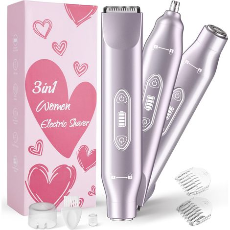 Bikini-Trimmer für Frauen, 3-in-1-Elektrorasierer mit Keramikklingen, IPX7 wasserdicht, wiederaufladbar über USB, schmerzlose Haarentfernung für Gesicht, Körper, Bikini, Pflegeset