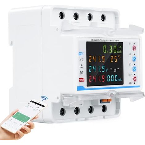WLAN-Stromzähler, dreiphasig, 100 A, 380 V AC, intelligenter bidirektionaler WLAN-Stromzähler mit Zeitsteuerung/Überspannungs-/Überstromschutz.