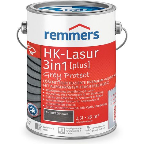 Remmers HK-Lasur 3in1 Grey Protect [plus] anthrazitgrau, matt, 2,5 Liter, Holzlasur, Premium Holzlasur außen, natürliche Grautöne, 3in1 Holzschutz