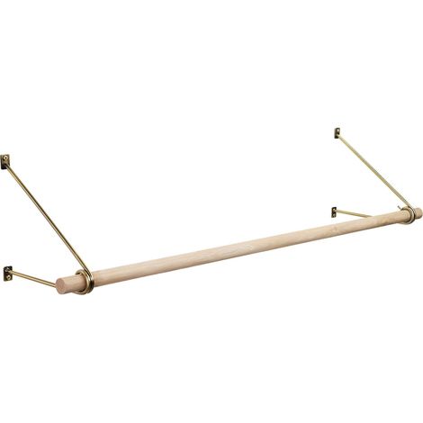 SOTECH Wandgarderobe 260 x 250 mm mit Ø 30 mm Kleiderstange aus Eichenholz, Länge: 50 cm mit Halterung Antik Gold