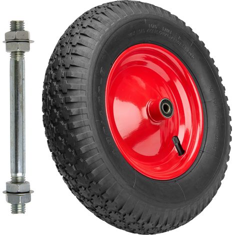Garronda Ersatzrad Schubkarre 4.80/4.00-8 Schubkarrenrad Ø 390 mm Luftreifen 2PR Reifen bis 210 kg mit Achse Stahlfelge Kugellager für Gartenwagen Hof Baustelle GD-0163, Schwarz-Rot (1/5)