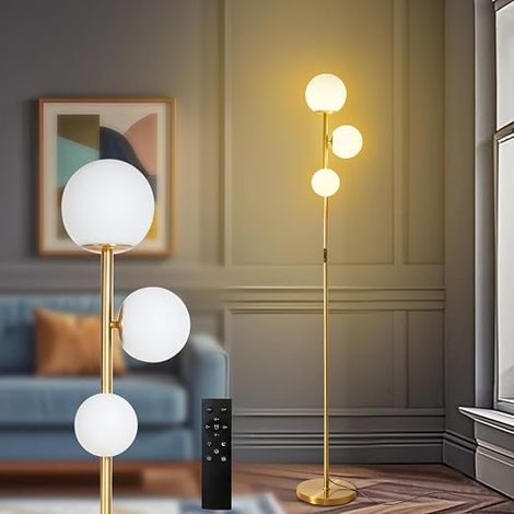168cm LED Floor Lamp - 3 Gold Lights, Dimmable, Remote Control (1/5)