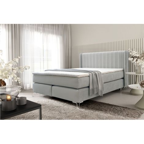 Boxspringbett Schlafzimmerbett AGNUS 180x200cm in Stoff Salvador Hellgrau (1/5)