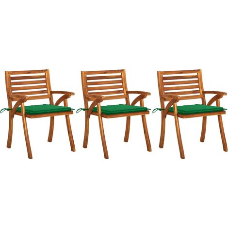 Sillas de comedor jardín con cojines 3 uds madera maciza acacia