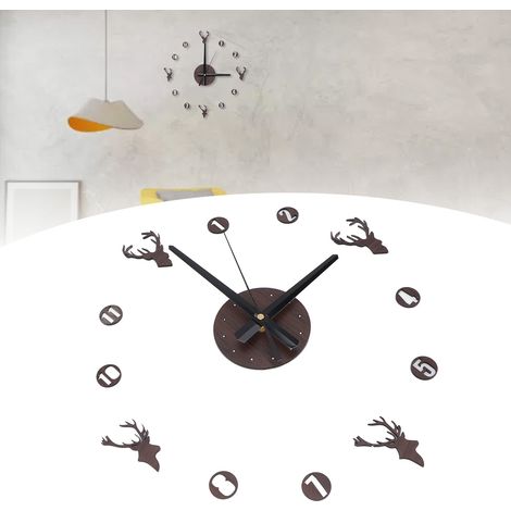 Horloge murale tête de cerf à faire soi-même, horloge murale silencieuse sans cadre pour salon, décoration élégante pour la maison et le bureau, horloge simple (1/5)