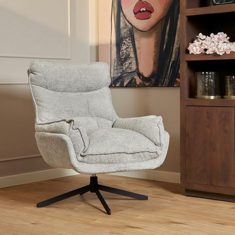 Fauteuil pivotant gris clair en tissu bouclette BELORA (1/4)