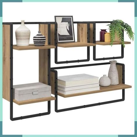 882845 Ensemble d'étagères murales avec étagère 4 pcs Chêne artisanal (1/5)