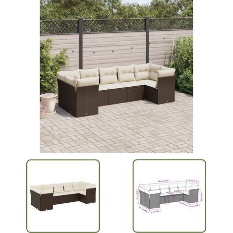 The Living Store 7-tlg. Garten-Sofagarnitur mit Kissen Braun Poly Rattan - Gartensofas - Outdoor Möbel - Lounge Set - Rattan Sofa - Gartenlounge