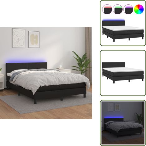 Sommier à lattes de lit avec matelas et LED Noir 140x190 cm - Sommier Tapissier - Lit Plateforme - Lit Design - Lit Moderne - Lit Avec Rangement