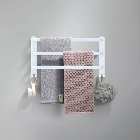 Porte-Serviettes Mural Porte Serviette Salle de Bain étagère Serviette avec Crochets Porte-Serviettes Aluminium étagère Serviette pour Cuisine, Salle de Bains, Hôtel (Blanc, 40CM) (1/5)