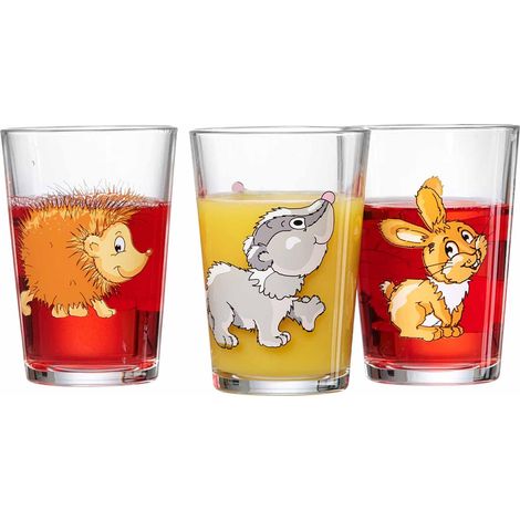Lot de 3 verres pour enfant - 205 ml - Motif animaux de la forêt - Avec motif hérisson/blaireau - Passe au lave-vaisselle (1/5)