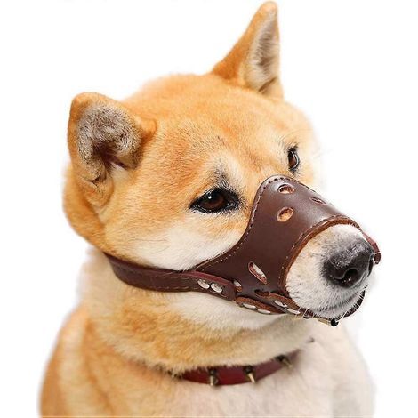 Verstellbarer Maulkorb aus weichem, braunem Leder für kleine, mittlere und große Hunde (Größe S)