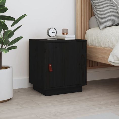 vidaXL Nachttisch schwarz 40x34x45 cm aus massivem Kiefernholz