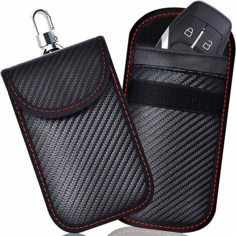 Etui Anti RFID Clé Voiture Signal Blocage Faraday Pochette Sac, Lot de 2 Pochettes Blocage Signal RFID pour Clé Voiture, Étui de Protection Anti RFID en Fibre de Carbone (1/4)