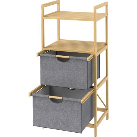 Lavabo en bambou avec 2 paniers en tissu, étagères ouvertes, gain de place, bois naturel (1/5)